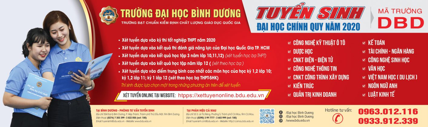 Trường Đại học Bình Dương thông báo tuyển sinh Đại học chính quy năm 2020